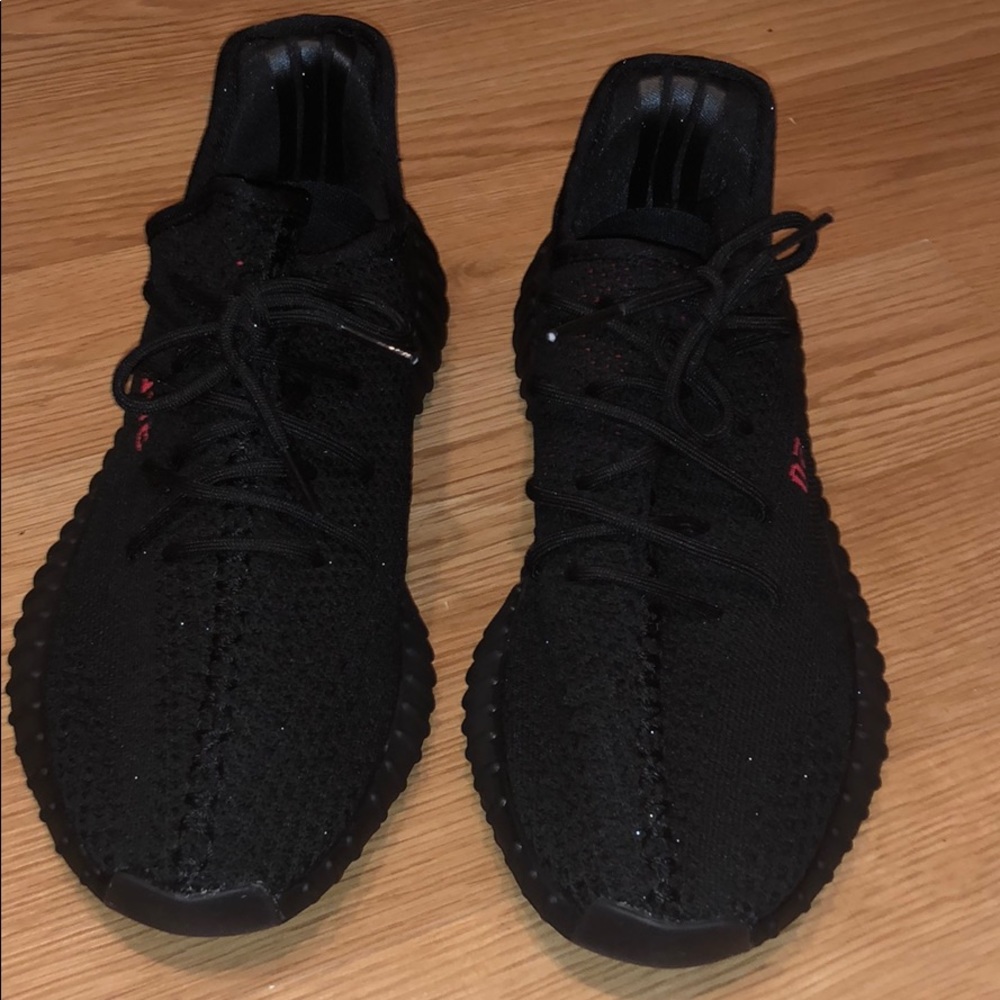Black yeezy boost 350 red letters